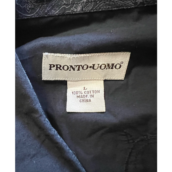 Pronto-Uomo Black Button Down Size L Embroidered Cotton Neutral - Picture 3 of 8